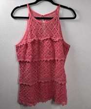 Willi Smith Pink Crochet Lace Mini Dress Floral Openwork Sleeveless Boho L