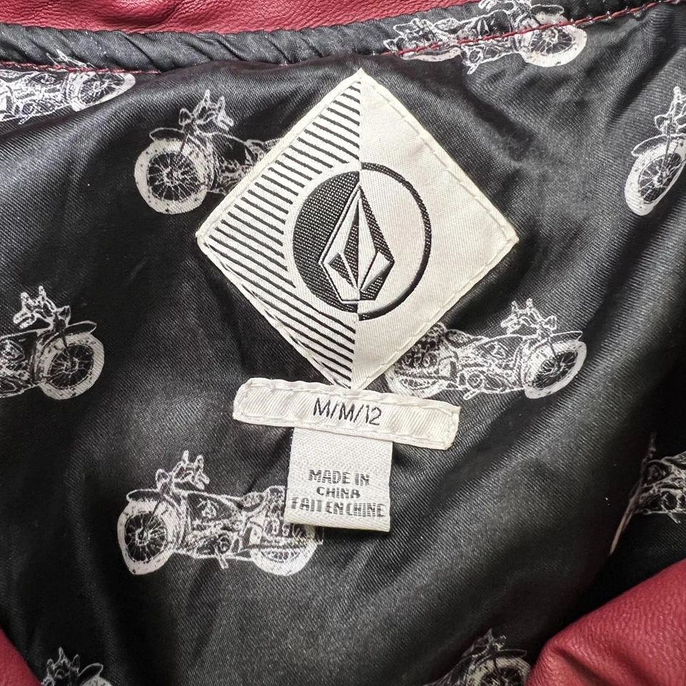 Volcom Motorcycle Jacket Womens Medium Burgundy Faux Leather Moto Biker B131301 - Image 3 of 4