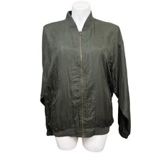 Vintage Imprints 100 Silk Bomber Jacket Olive Green Zip Front Size XL
