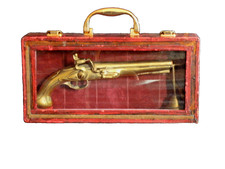 Deko Steinschlosspistole aus Messing in Vintage Schatulle, ca. 30cm - Unikat