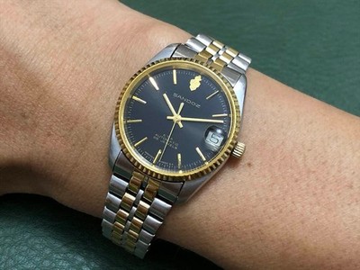 FREE SHIPPING! VTG SWISS SANDOZ BLACK 2824 AUTOMATIC MID-SIZ