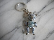 BEAR Rhinestone Keychain Blue Silver Tone/Moveable/ 5" L