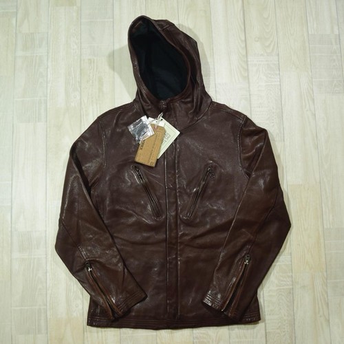 Avirex Out of Print Sheep Leather Hooded Jacket Brown Sheepskin Used - Picture 12 of 12