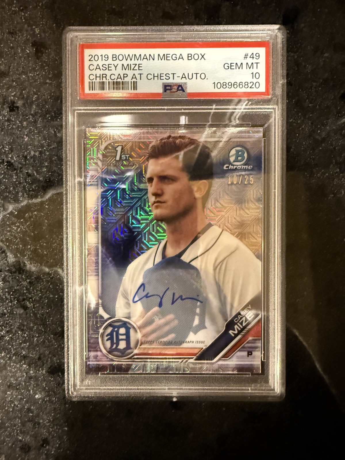 2019 Bowman Chrome 1st Mega Casey Mize Variation Auto /25 PSA 10 SSP Tigers RC