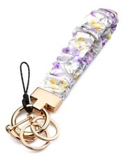 Scrunchie Keychain Wristlet, Cute Stretch Key Chain for Women, Purple Flower