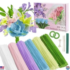 6 Color Chenille Pipe Cleaners Set for DIY Crafts, Flowers & Decorations