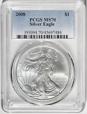 2008 SILVER EAGLE PCGS MS70