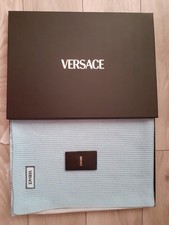 Gift Mens Womens Unisex Light Blue Authentic Versace Ribbed Wool Knit Scarf.