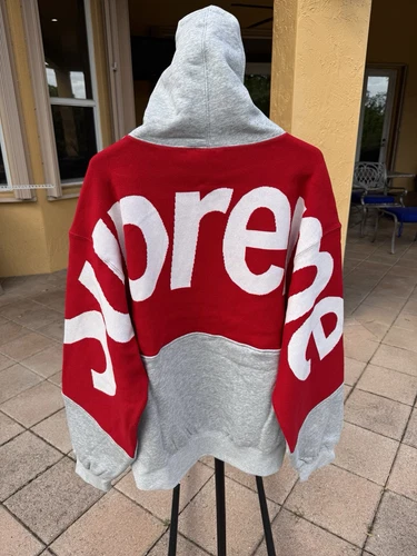 Sweat à capuche homme Supreme Big Logo Jacquard gris rouge taille L Large