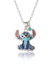 Disney Stitch Necklace with Crystal Charm, 18" Silver Officially Licensed