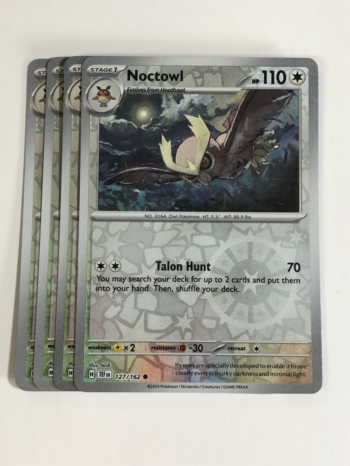Pokemon TCG Temporal Forces 4x Playset Reverse Holographic Noctowl 127/162
