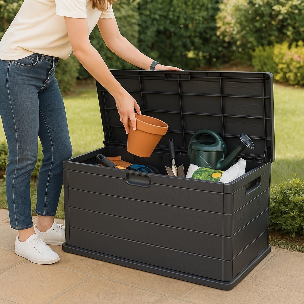 STILISTA Baule Da Giardino Polyrattan, 122 X 62 X 56 Cm, Impermeabile - Foto 4