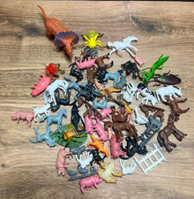 Vintage Plastic Animal Figure Lot 60 Pieces Farm Zoo Insects Dinosaur Mixed