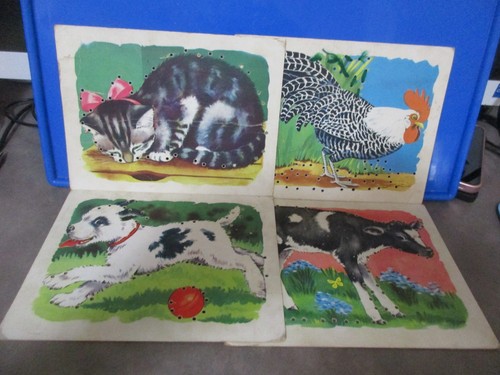 4 Vintage Cardboard Children's Animal Sewing Yarn Cards