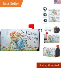 Hello Spring Bicycle Flowers Magnetic Mailbox Cover - 25.5x21in Farmhouse Style