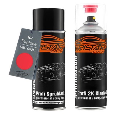 Autolack 2K Spraydosen Set für Pantone RED 032C Red Basislack 2K Klarlack