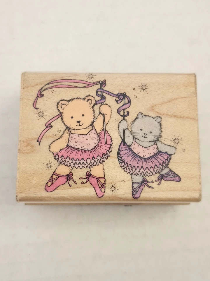 Estampillas de goma de colección de 1991 Hero Arts E429 Bear And Kitty Ballet usadas en excelente estado Foto 2 de 4