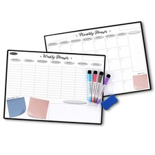 2 PCS Magnetic Dry Erase Daily Planner Chore Chart Refrigerator 17x12 4 Markers