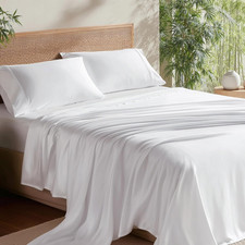 Queen Cooling Sheet Set Rayon Bamboo Silky Soft Deep Pocket 16in White 4-Pc