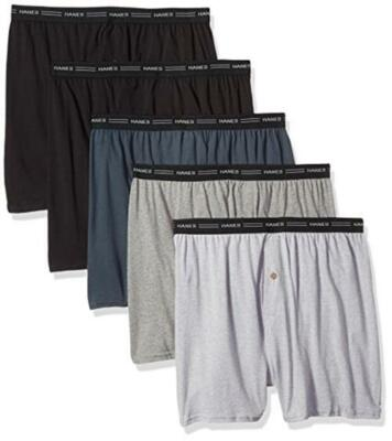 #ad Hanes Men#x27;s 5 Pack Exposed Waistband Knit Boxers Assorted Sizes Colors $21.46