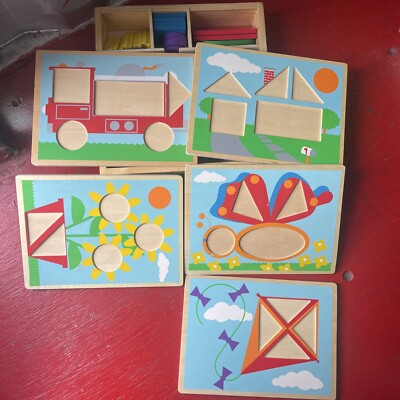 Melissa And Doug Classic Toy Wooden Beginner Pattern Block Puzzles 10 ...