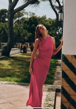 ZARA WOMAN SS24 CHALK Fuchsia DRAPED MIDI DRESS SIZES M 3152/320 Blogger