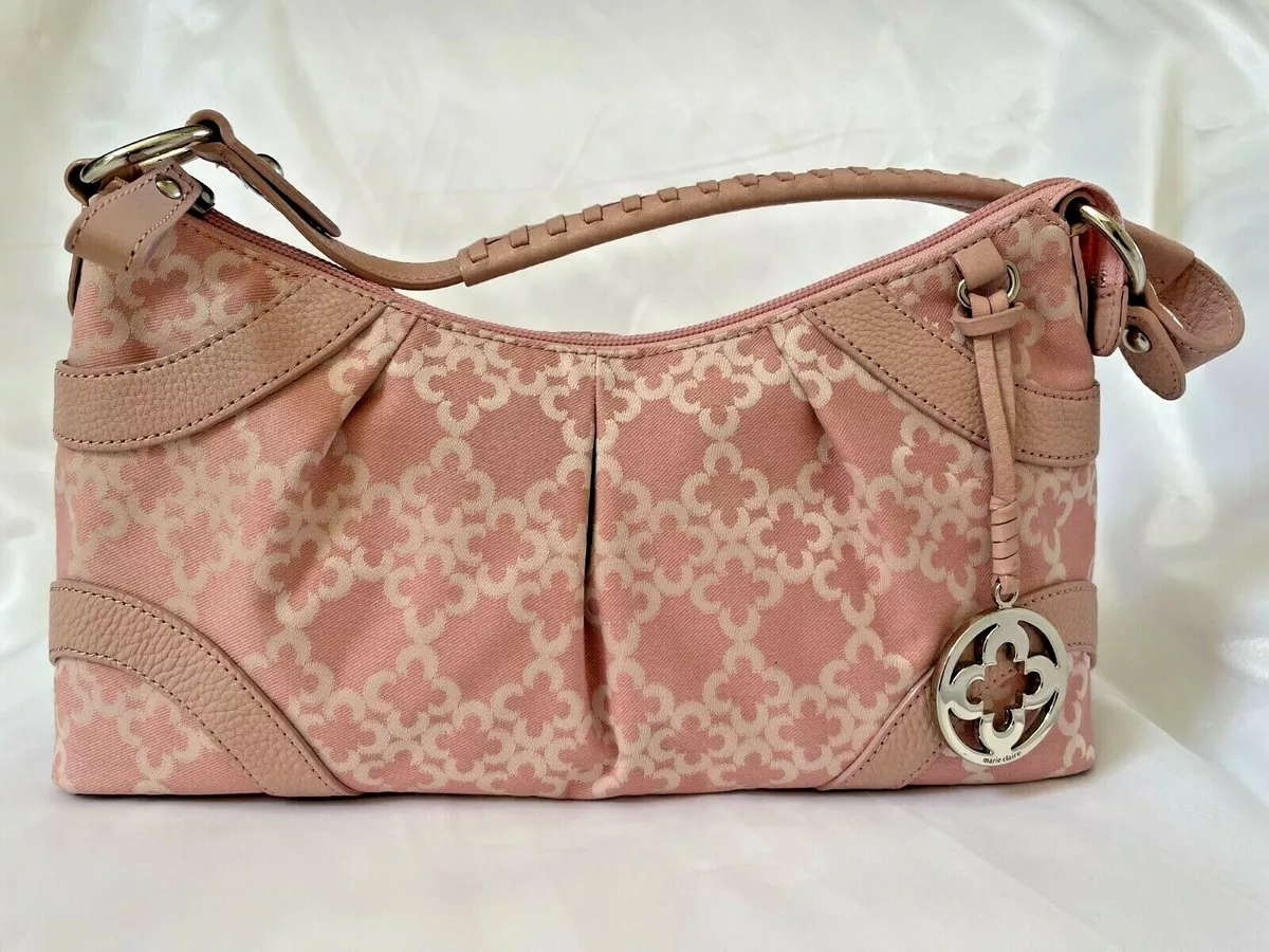 NEW rare Marie Claire pink monogram fabric and leather trim shoulder bag