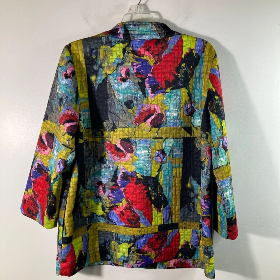 Chaqueta con botones para mujer Multiples Art to Wear verde rojo L poliéster spandex grande B Foto 2 de 4