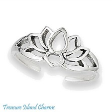 Bague orteil ou pinkie en argent massif 925 fleur de lotus yoga zen taille moyenne