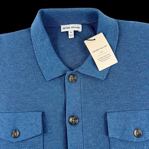 Peter Millar Trenton Cardigan Sweater Shirt Reservoir Cotton Wool Blend $295 XL