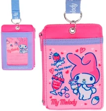 My Melody Coin Purse Badge ID Card Holder Case Wallet Pouch w/Zipper Bag Lanyard