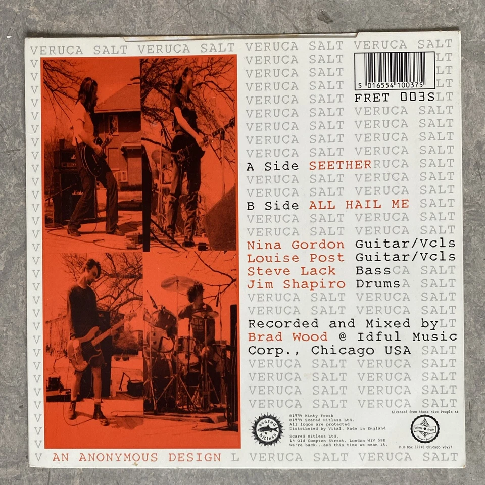 Veruca Salt Seether 7" Orange Vinyl Single Record FRET003S A1/B1 First Pressing Foto 4 de 4