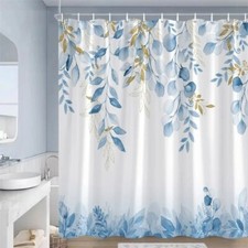 Blue Leaves Shower Curtain Plant Leaf Modern Home Decor Bath Curtains with Hooks