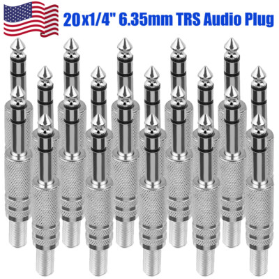 20 Pack 1/4'' Male Stereo Audio Cable Jack Connector plugs For TRS Audio NEW##