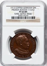 Prussia - 1913 - Wilhelm II Proof Pattern 3 Mark - NGC PF65BN - FINEST - TOP POP