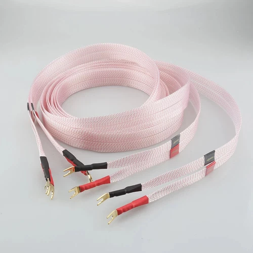 1 Pair Silver Plated Speaker Cable HIFI Loudspeaker Cable with Spade Plug