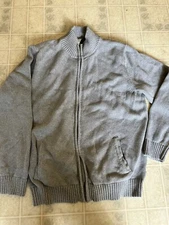 LL Bean Large Regular Mr Roger's Cardigan grey Zip Front Pockets ItemID 258292