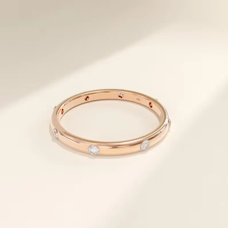 14k Solid Gold 8 Diamond Wedding Band Diamond Eternity Wedding Ring Diamond Ring - Image 2 of 4