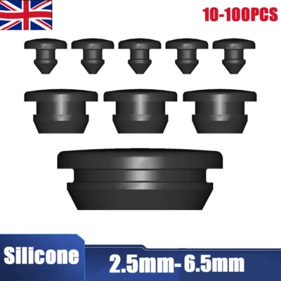 FIXTI 10-100Pcs Black Snap-On Hole Plug Silicone Rubber Blanking Seal Bung Pipe Tube