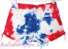 Vtg LEVIS Red White Blue AMERICAN FLAG Tie Dye Dyed Cut Off STUDDED Shorts S