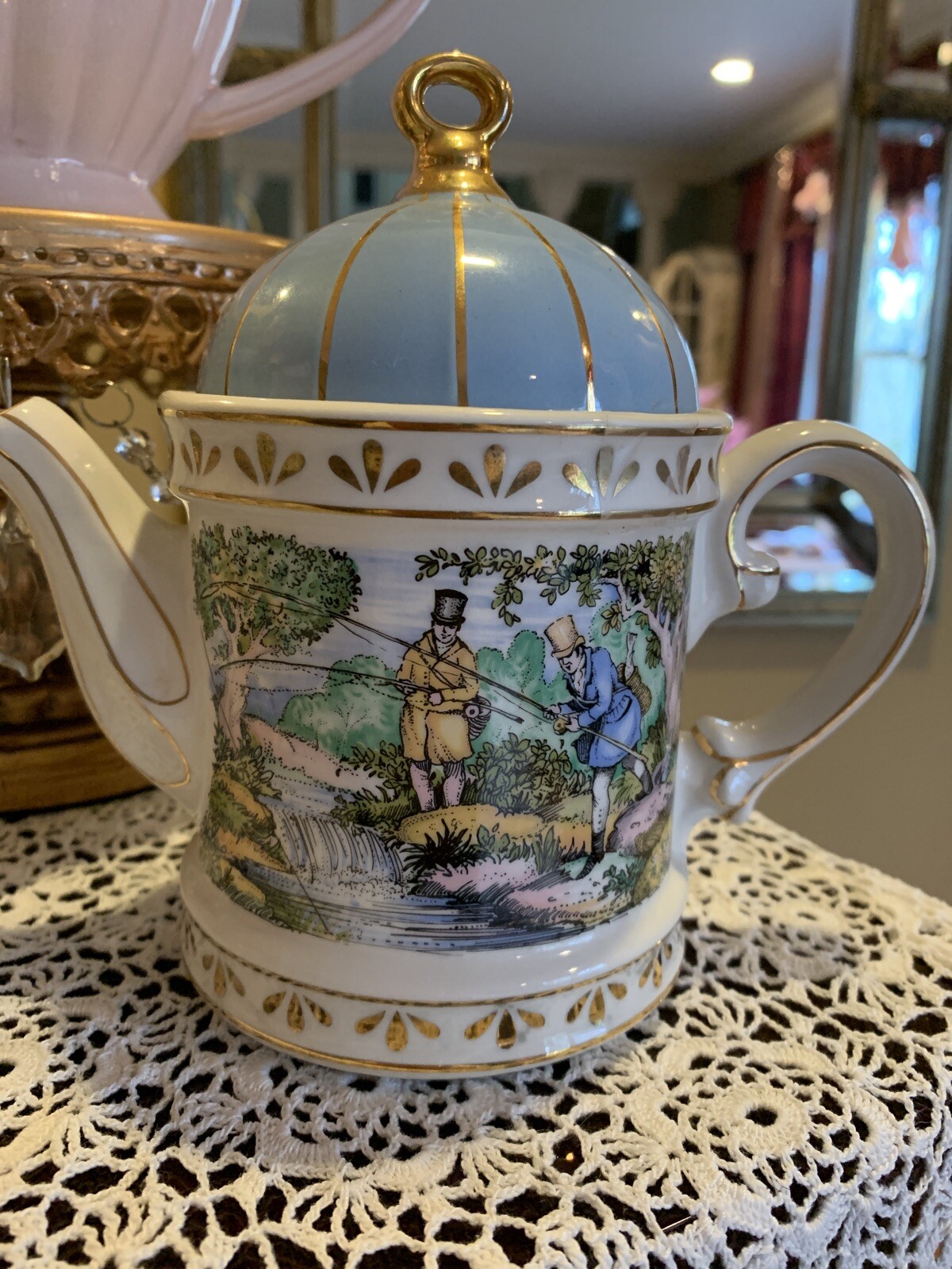 Sadler Sporting Scenes Of The 18th Century “fishing” Teapot W/lid MINT