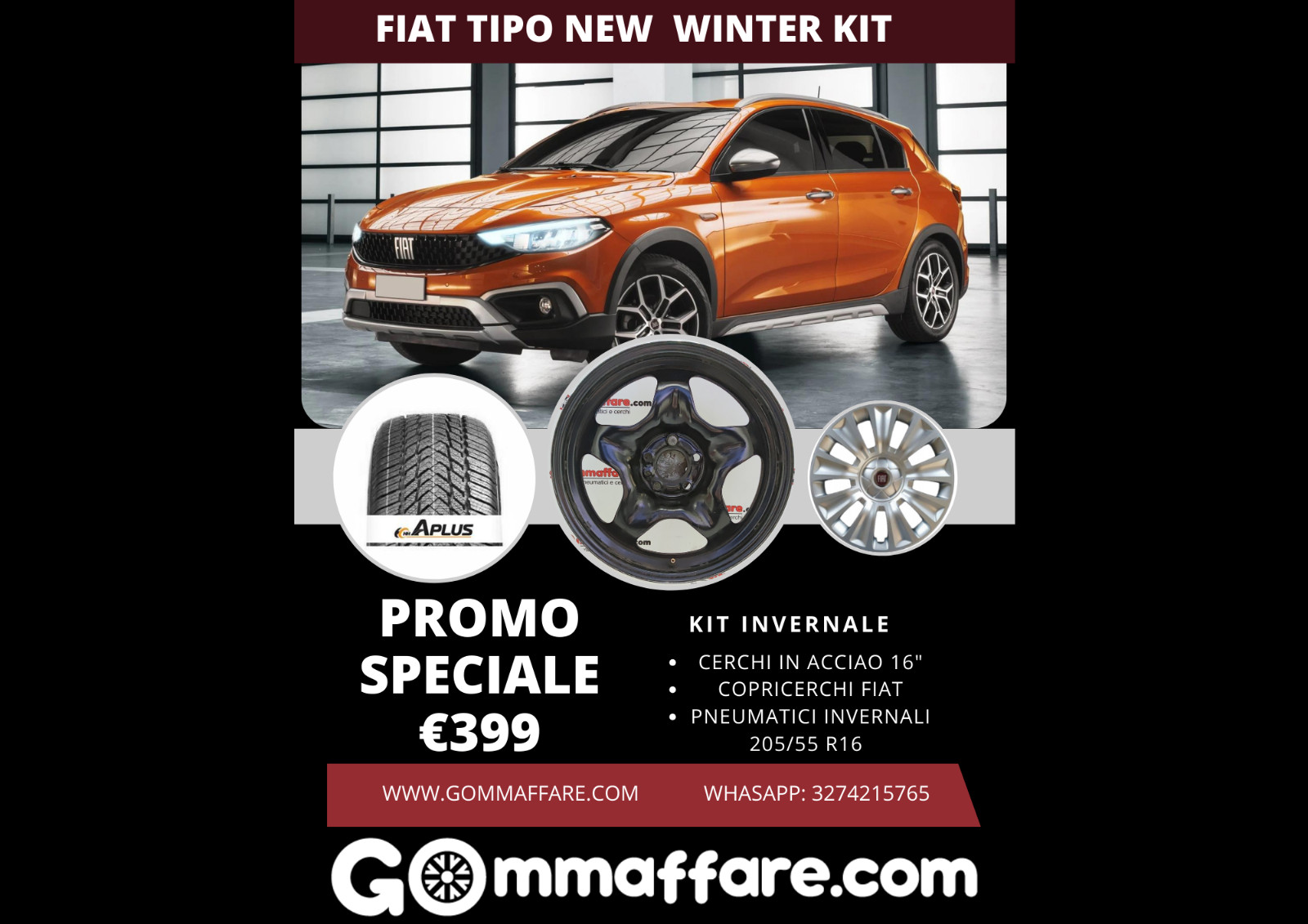 KIT invernale COMPLETO FIAT TIPO Cerchi + Pneumatici M+S WINTER + Copricerchi