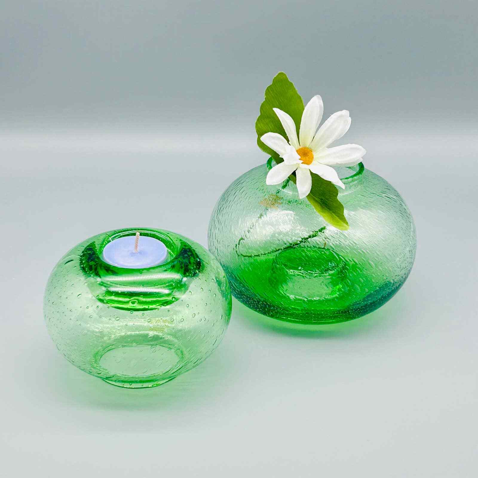 Southern Living Hand Blown Green Glass Reversable Candle Holders/ Vase