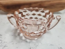 Vintage Mini Open  Sugar Bowl Pink Depression Glass Cube Cubist By Jeanette 