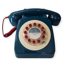 Blue & Red Retro Rotary Style Push Button Desk Telephone Model 746 Phone