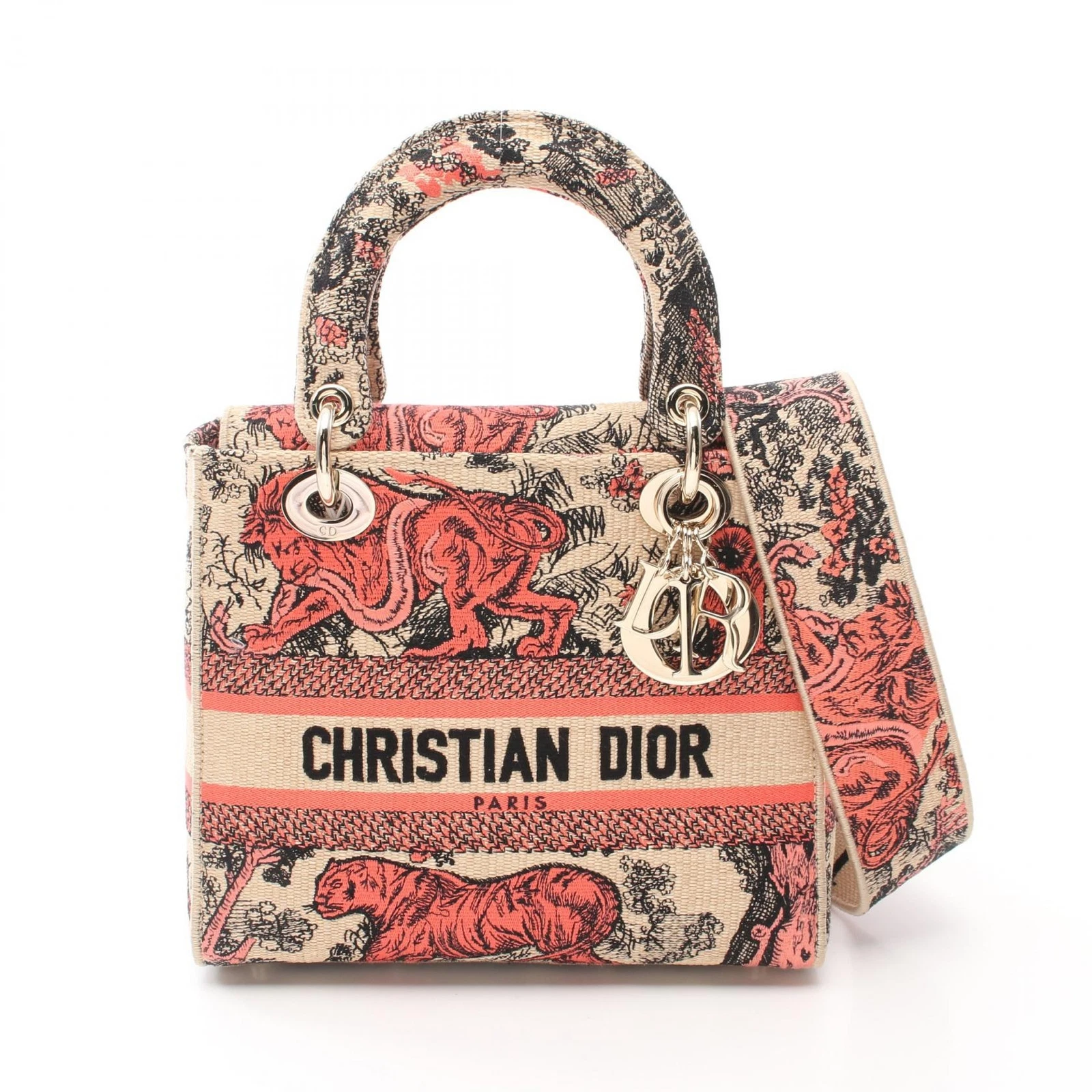 Sac à main Christian Dior LADY D LITE Medium M0565OEGO68E toile beige rouge NEUF