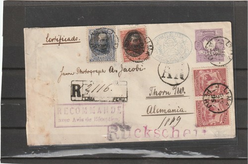 Peru REGISTERED AR COVER to Germany 1895
