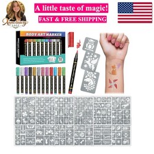 Temporary Tattoo Markers for Skin, 2 Metal Body Markers  69 Large Tattoo Ste...