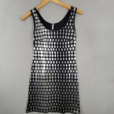 Glam Clubwear Rue21 Black Metallic Silver Polka Dot Tank Dress Scoop Neck Small