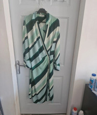 Mango Women’s Green/White Striped Collared Wrap Midi Long Sleeve Dress Size M
